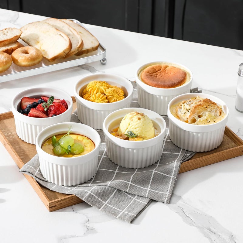 MALACASA , Ramekin Series, Set of 6 Creme Brulee Dishes, 380ml Souffle Moulds for Baking, Oven-safe Souffle Moulds, Ovenproof Creme Brulee Bowls, Mini Casserole Dish 11.5x6.5cm White - Image 5