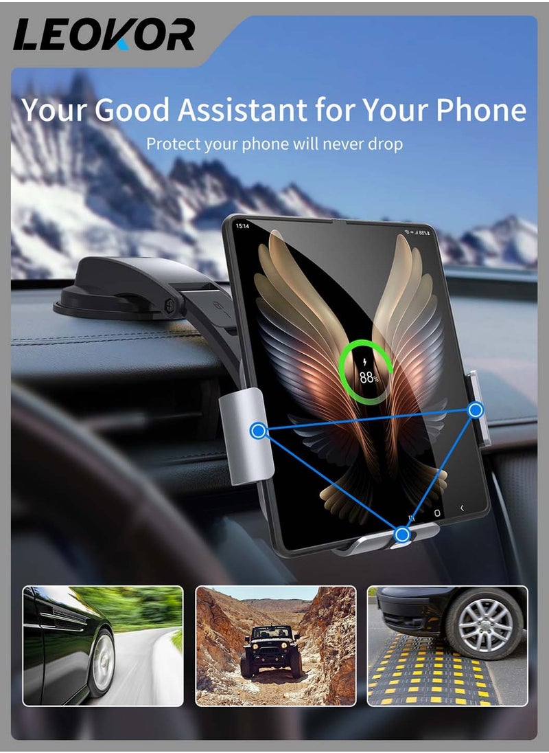 Dual Coil Wireless Car Charger,for Galaxy Z Fold 5/Fold 4/Fold 3/Fold 2,Fast Charging Phone Holder for Galaxy Z Fold 2,Landscape Mobile Phone Mount(Steel Gray)
