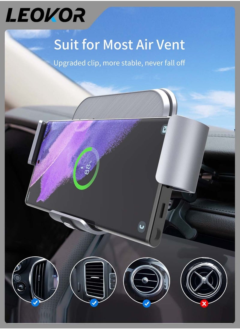 Dual Coil Wireless Car Charger,for Galaxy Z Fold 5/Fold 4/Fold 3/Fold 2,Fast Charging Phone Holder for Galaxy Z Fold 2,Landscape Mobile Phone Mount(Steel Gray)