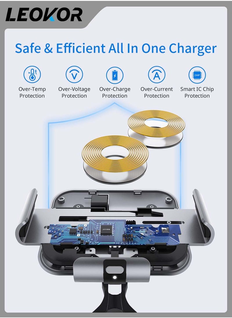 Dual Coil Wireless Car Charger,for Galaxy Z Fold 5/Fold 4/Fold 3/Fold 2,Fast Charging Phone Holder for Galaxy Z Fold 2,Landscape Mobile Phone Mount(Steel Gray)
