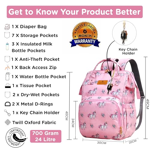 Motherly Elegant Diaper Bag for Mothers for Travel, Maternity Bag for Newborn Baby, Mothers Travelling Bag, Multipocket Water Resistant Baby Bag, Hospital Bag for Moms (Unicorn Diamond Pink) - Image 2