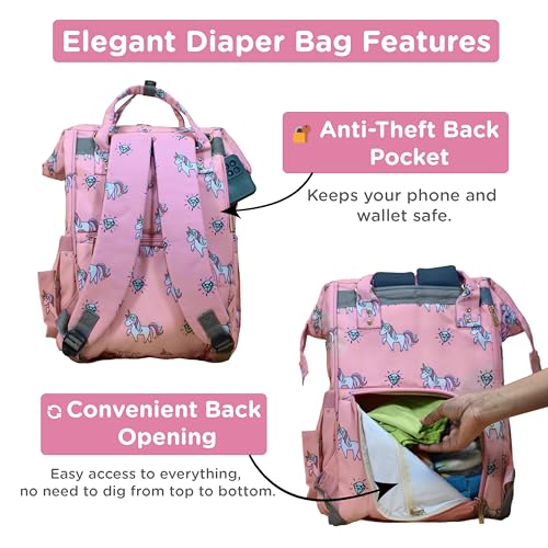 Motherly Elegant Diaper Bag for Mothers for Travel, Maternity Bag for Newborn Baby, Mothers Travelling Bag, Multipocket Water Resistant Baby Bag, Hospital Bag for Moms (Unicorn Diamond Pink) - Image 4