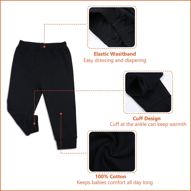 SOBOWO Baby Boy Pants 0-3 Months Newborn Pants Boys Baby Infant Cotton Crawling Bottoms for Newborn Boys Girls Pack of 2 (0-3 Months, Black/Black) - Image 5