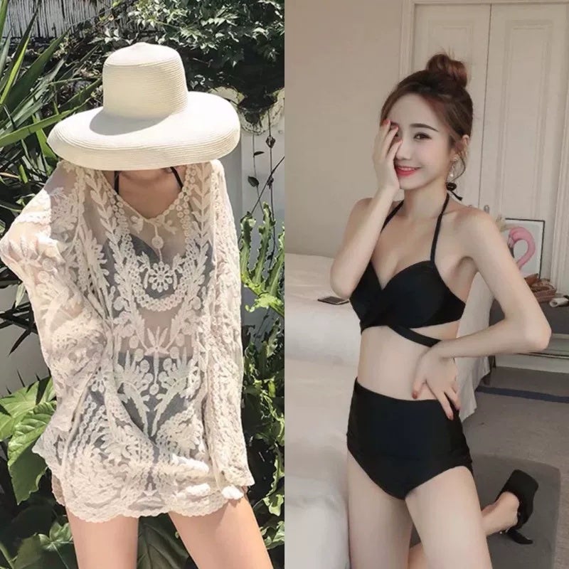 Three-piece bikini beach hot spring vacation slimming gathering split swimsuit women's new style can go into the water with a shirt - Image 5