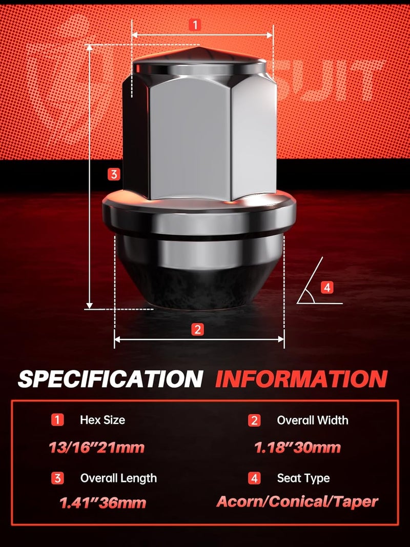 Sposuit M14x1.5 Closed End Chrome Lug Nuts - OEM Replacement for Ford Models (20 Pcs) - Image 2