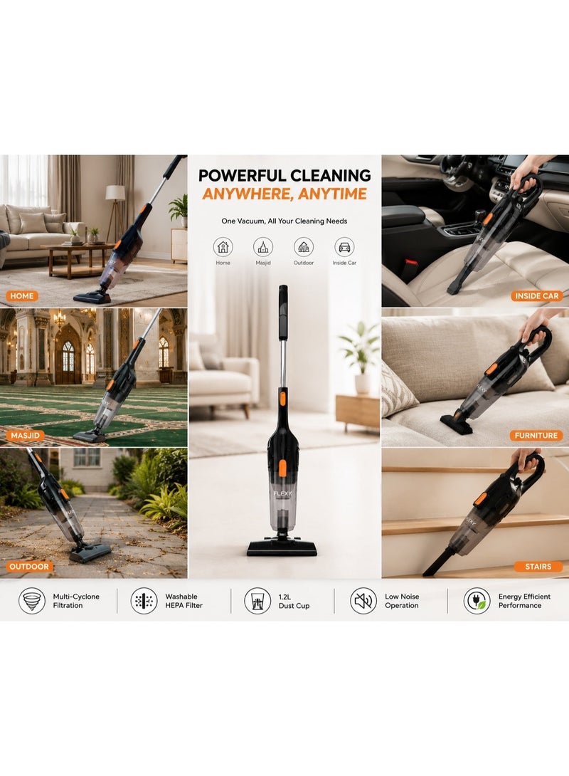 FLEXY FVC612ST 3-in-1 Vacuum Cleane1000W Powerful Suction, 1.2L Dust Cup, HEPA & Washable Filter, Multi Cyclone Separation, Low Noise Design, Lightweight Stick Vacuum with Multilayer Filtration, 220-240V, 2-Year Warranty - Image 4