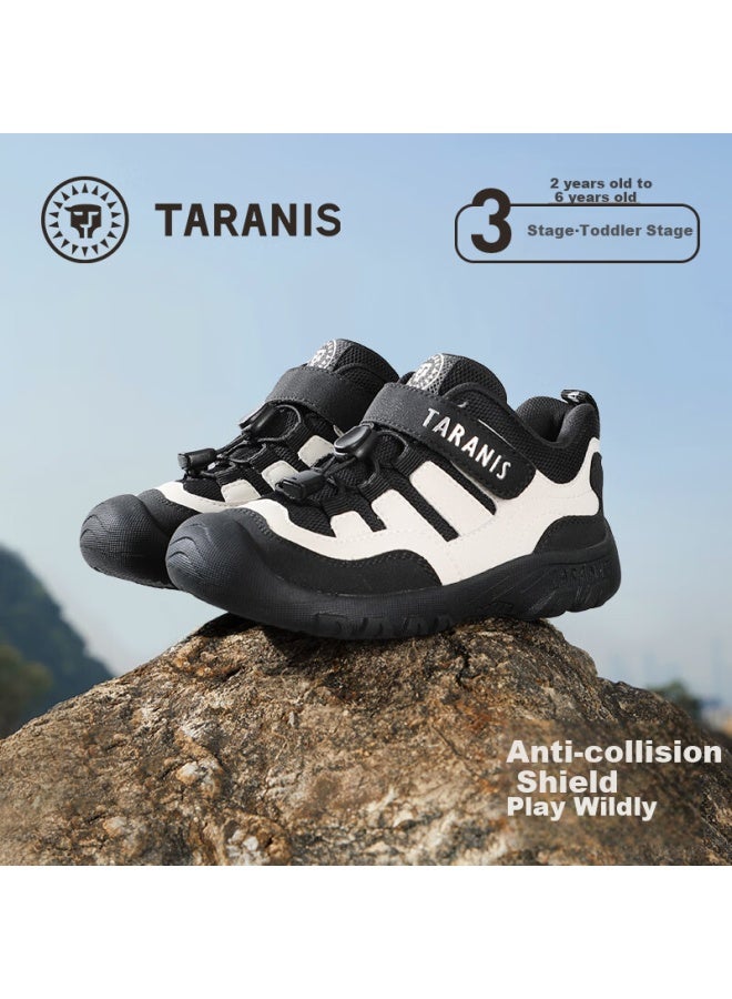 Taranis Spring Children's Sports Shoes, Boys' Closed-toe Anti-collision Balance Bike Shoes, For Ages 2-6, Outdoor Running Shoes For Young Children, White/black, Size 26