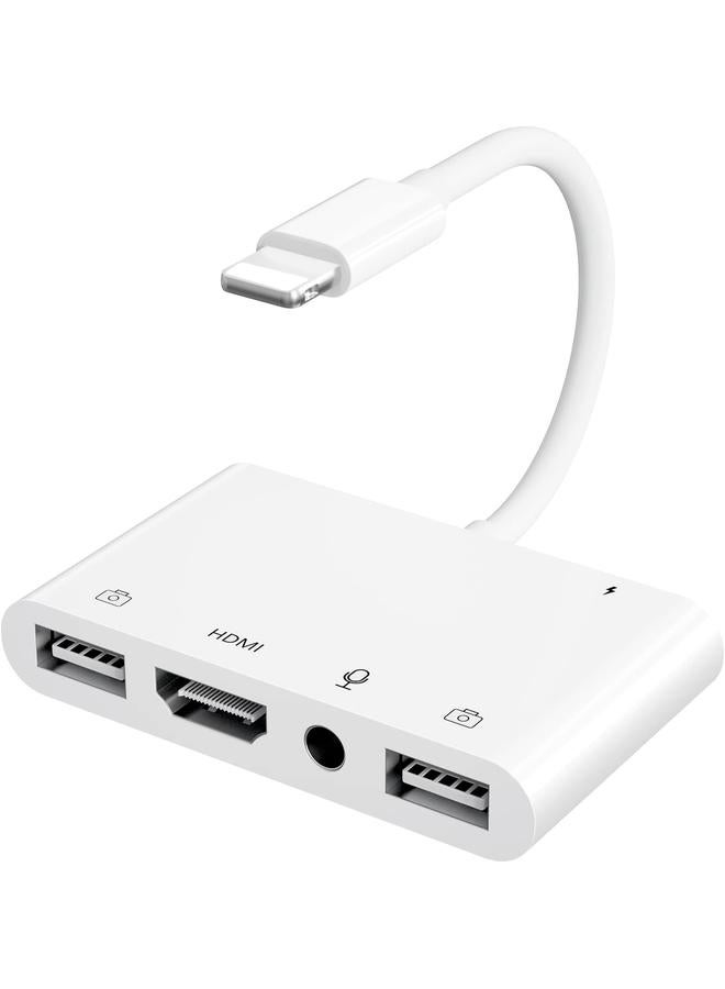 iPhone Microphone Adapter for Live Streaming, HDMI Adapter for iPhone to TV, Dual USB Socket OTG Adapter with Charging Port, Compatible with iPhone/iPad/iPod, No Application, Plug and Play - Image 1