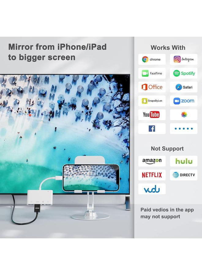 iPhone Microphone Adapter for Live Streaming, HDMI Adapter for iPhone to TV, Dual USB Socket OTG Adapter with Charging Port, Compatible with iPhone/iPad/iPod, No Application, Plug and Play - Image 4