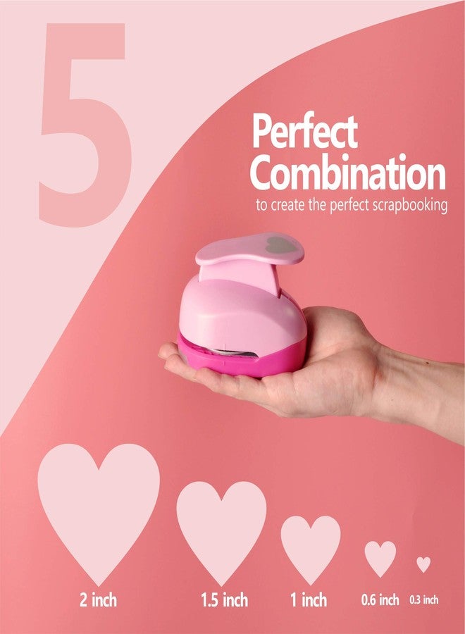 BearBoss 5 Pack Heart Punch, Craft Hole Punch Shapes, Pink Paper Puncher, Different Size of Scrapbooking Punches for Greeting Card Making, Handcraft, DIY Albums Photos, 0.3'' 0.6'' 1'' 1.5'' 2'' inch - Image 5