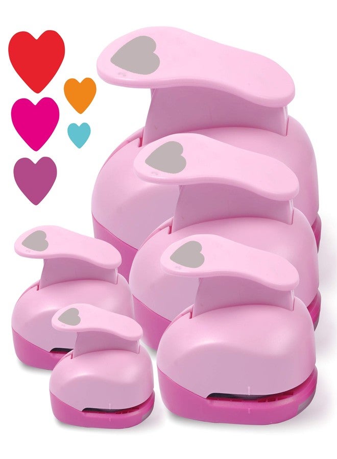 BearBoss 5 Pack Heart Punch, Craft Hole Punch Shapes, Pink Paper Puncher, Different Size of Scrapbooking Punches for Greeting Card Making, Handcraft, DIY Albums Photos, 0.3'' 0.6'' 1'' 1.5'' 2'' inch - Image 1