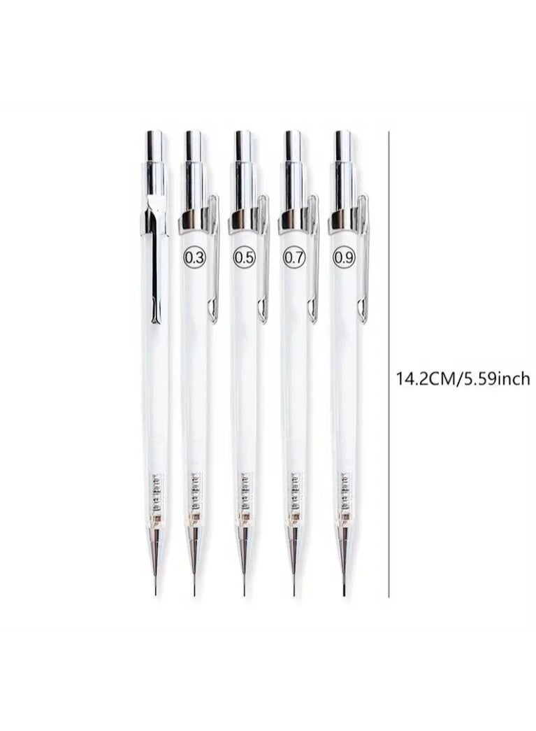4-Pack Mechanical Pencils 0.9mm with Lead Refills, Art Sketching & Drawing Pens, No Feather, White Stationery Set - Image 3