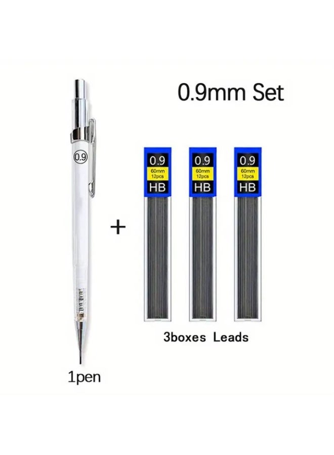 4-Pack Mechanical Pencils 0.9mm with Lead Refills, Art Sketching & Drawing Pens, No Feather, White Stationery Set - Image 1