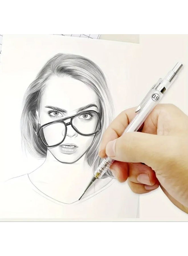 4-Pack Mechanical Pencils 0.9mm with Lead Refills, Art Sketching & Drawing Pens, No Feather, White Stationery Set - Image 4