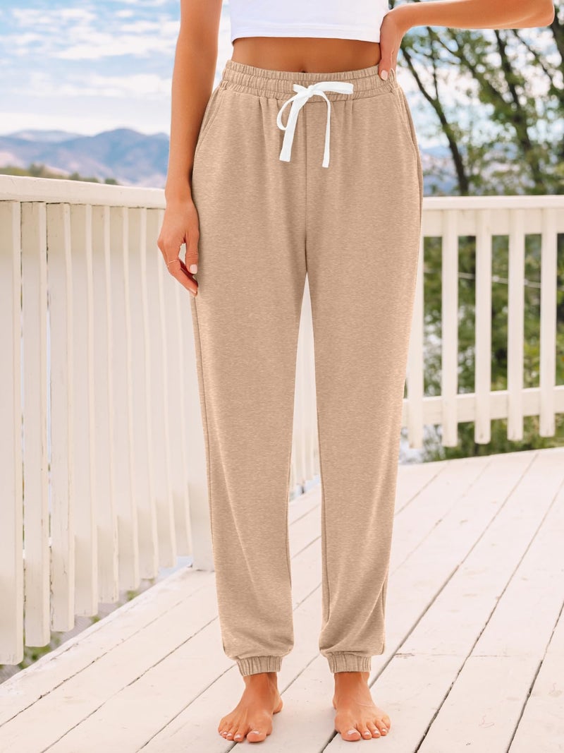 AUTOMET Womenâ€˜s High-Waisted Sweatpants with Pockets, Loose Lounge & Pajama Pants for Fall, Winter, Spring Yoga Travel Camel XL - Image 2