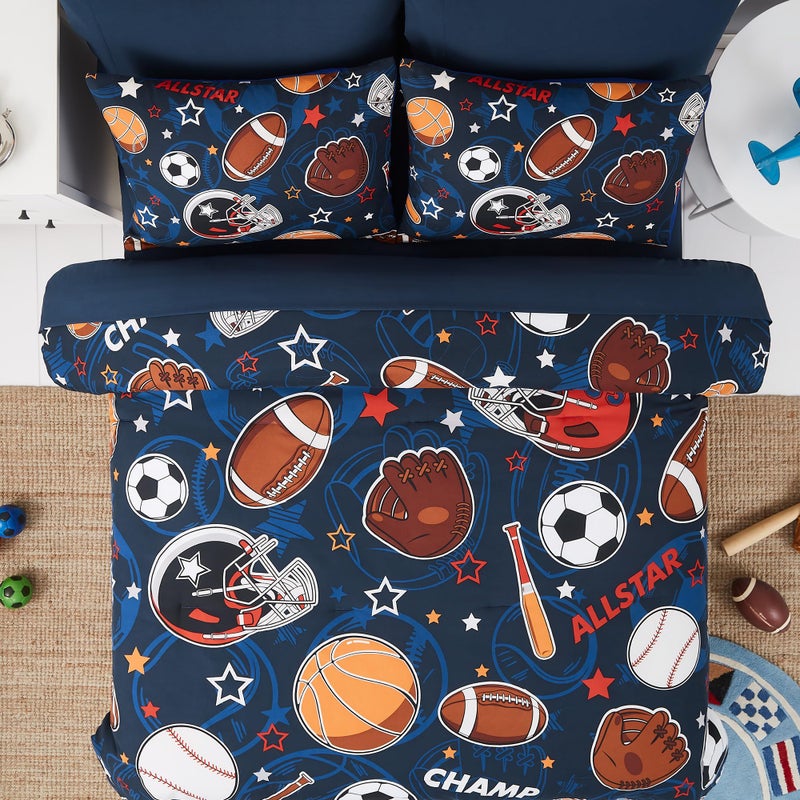 Kaleido Space Full Kids Comforter Set - 7 Pieces Full Bedding Sets for Boys Teen, Glow in The Dark Sports Ball Games Bed in A Bag with Sheets - Image 4