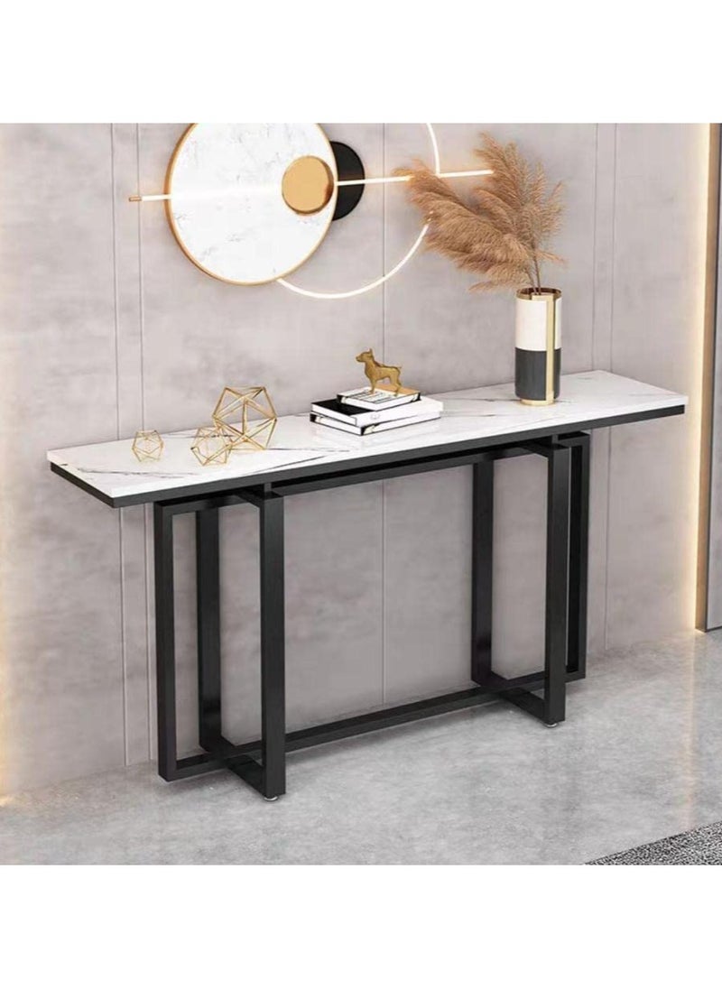 LINGWEI Console Table Black Metal Frame with White Marble Surface Console Table For Entryway Hallway Sofa Side Table For Living room Bedside Table Nightstand For Bedroom  - Image 4