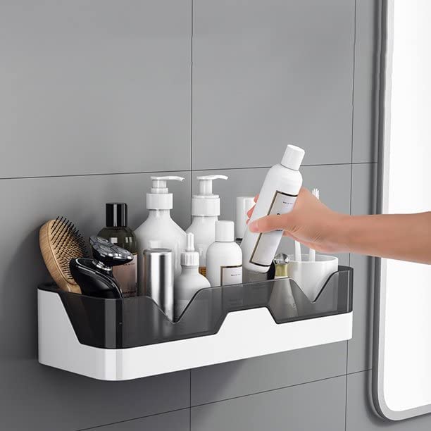Petrickenterprise Plastic Kitchen And Bathroom Rack,Bathroom Shelf Wall Organizer,Wall Mounted Shelf,Bathroom Hardware,Storage Racks,Bathroom Set Home - Set Of (1, White,Black)  - Image 2