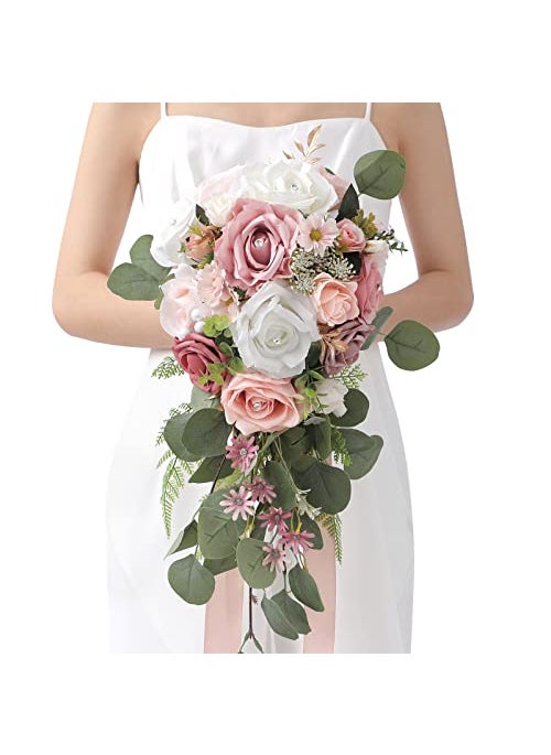 Serwalin Serwalin 98in Wedding Bouquets for Bride Pink White Bride Bouquets Artificial Roses Flowers for Wedding Home Decoration Wedding Ceremony and Anniversary Decor 