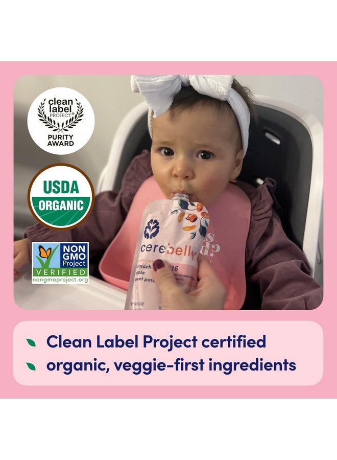 Cerebelly Baby Food Pouches - Organic Veggie Purees for Toddlers | No Added Sugar, Fiber, Non-GMO | Blended Toddler Pouches | 4 Ounce BPA-Free Pouch | Spinach Apple Sweet Potato | 6 Count - Image 2