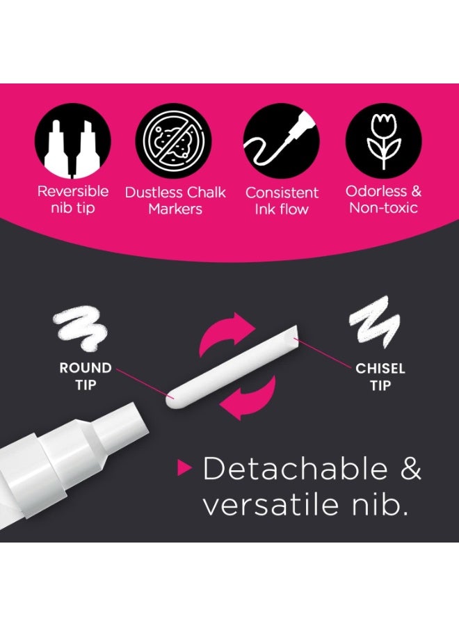 Chalkola Markers طباشير بيضاء رفيعة (4 عبوات 3 مم) - أقلام طباشير قابلة للمسح الرطب والجاف للسبورة، السبورات، النوافذ، اللافتات، الزجاج، البسترو - نقطة عكسية 3 مم وشفرة - Image 4