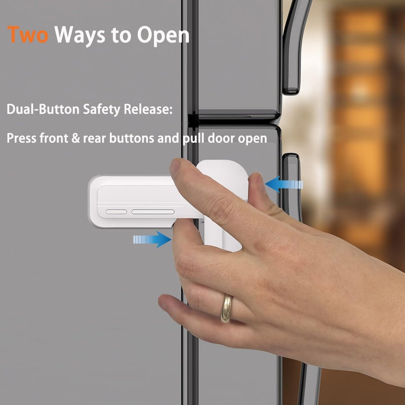 HEOATH 2 Pack Upgrade Child Proof Refrigerator Lock with Two Ways to Open, Home Fridge Freezer Door Lock Latch Catch to Keep Door Closed, no Tools Need or Drill (White) - Image 2