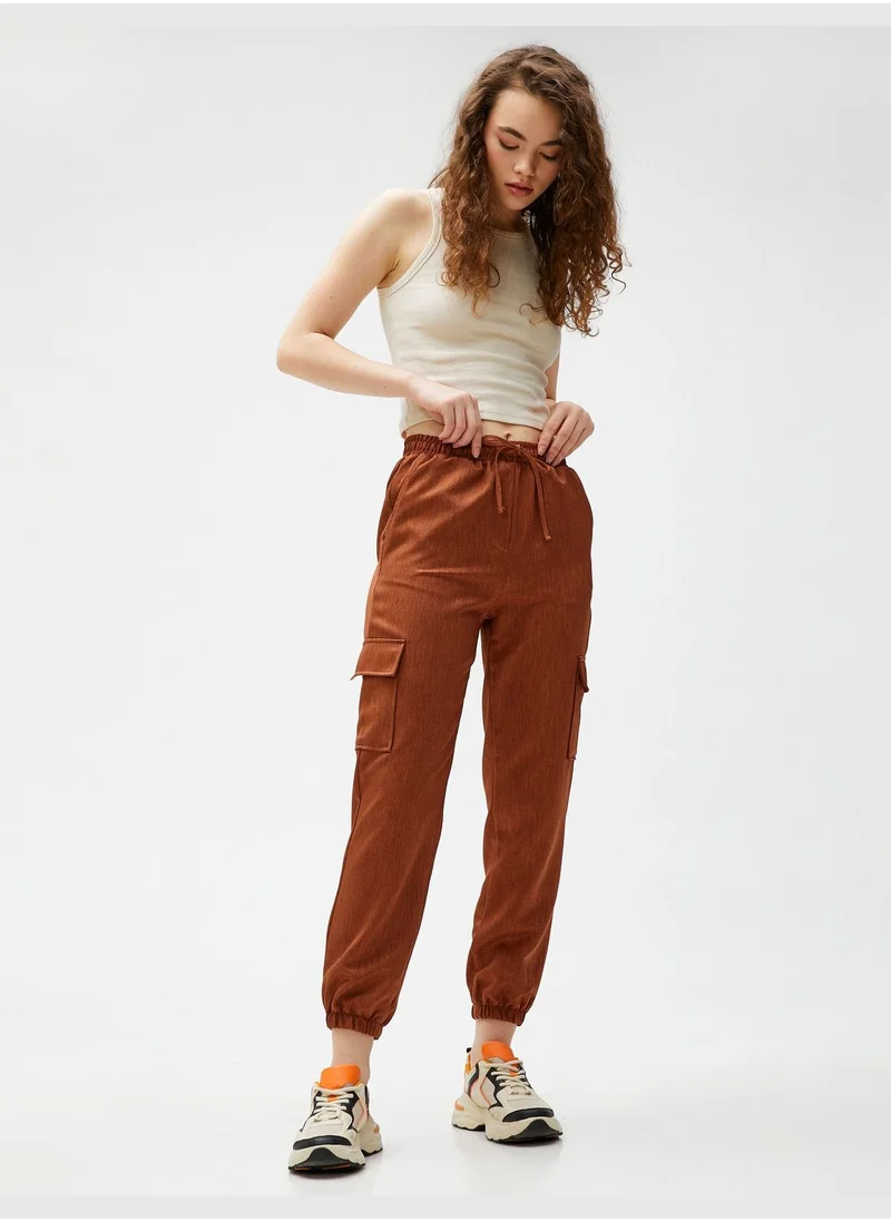 كوتون Pocket Detail Drawstring Elastic Waist Cargo Trousers