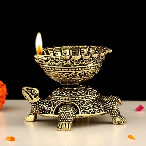 INDICAST Religious Brass Diya for Puja | 2" Tortoise Design Arti Deepak Deepam Oil Lamp for Worship and Festivities | Perfect for Pooja Rituals (Weight - 110gm) - Image 1