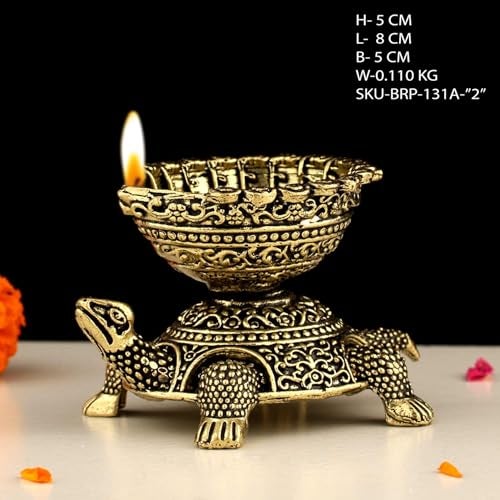 INDICAST Religious Brass Diya for Puja | 2" Tortoise Design Arti Deepak Deepam Oil Lamp for Worship and Festivities | Perfect for Pooja Rituals (Weight - 110gm) - Image 2