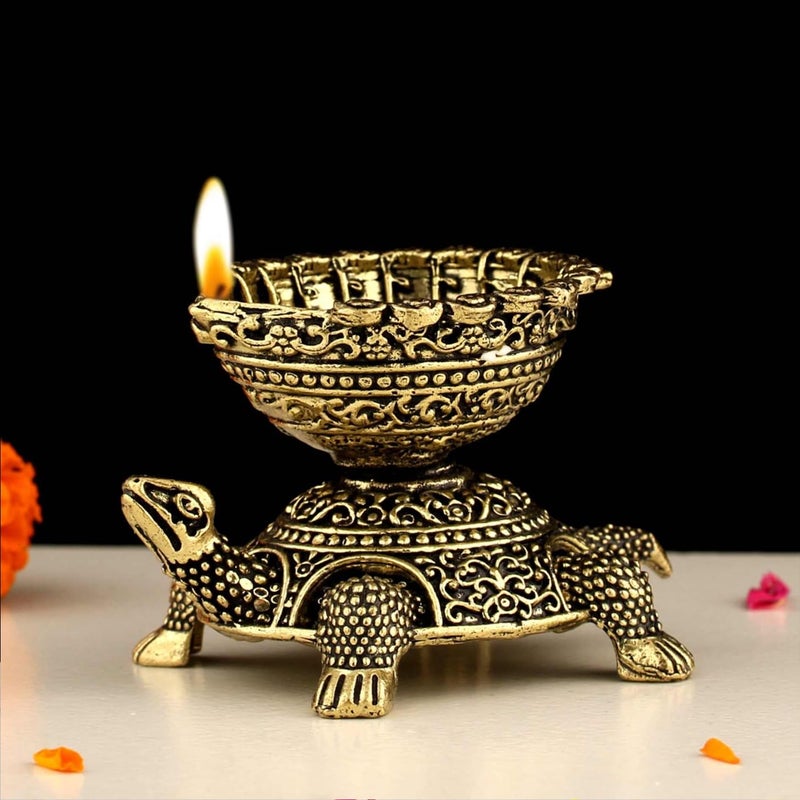 INDICAST Religious Brass Diya for Puja | 2" Tortoise Design Arti Deepak Deepam Oil Lamp for Worship and Festivities | Perfect for Pooja Rituals (Weight - 110gm) - Image 4