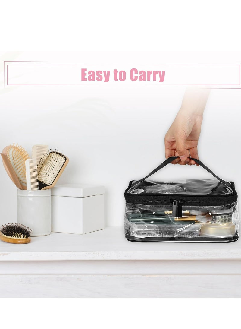 إسكدنيا 2 قطعة حقائب مكياج بي في سي شفافة، حقائب أدوات زينة للسفر مقاومة للماء مع سحاب للنساء، أسود - Image 4