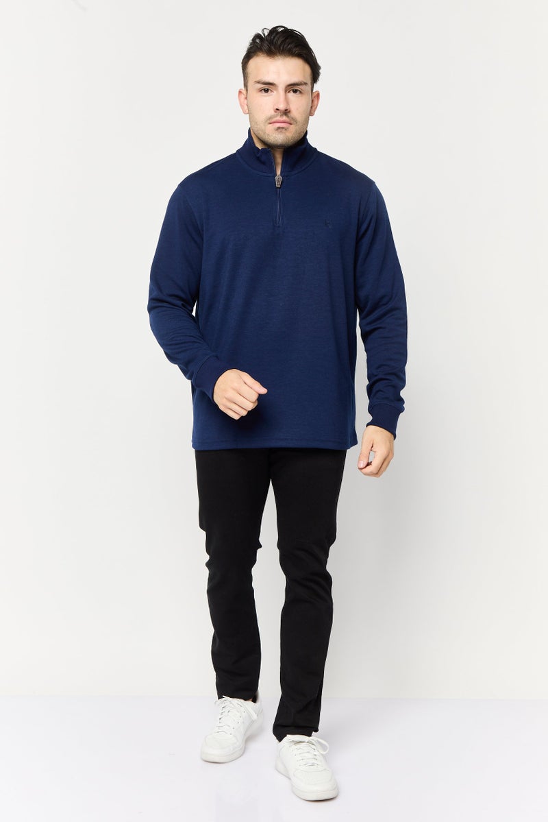 Chaps Men Mock Neck Embroidered Logo Sweatshirt, Navy - Image 2