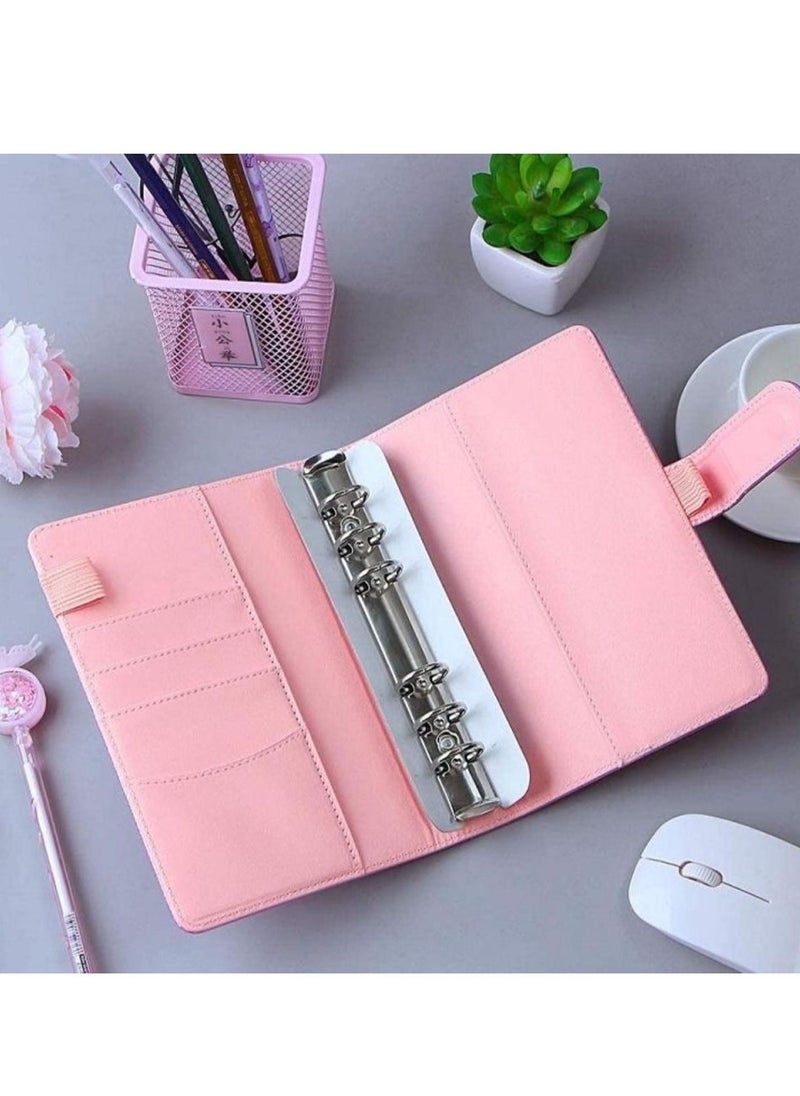 Generic Binder A6 Paper Leather Flip Card & Cash Wallet with 6 A6 Filling Paper Loops Blank Cover with Magnetic Snap Closure  - Image 2