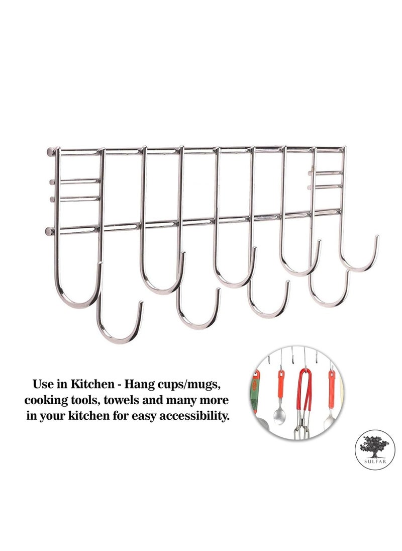 sulfar Mild Steel Laddle Hook Rail 9 Hooks Laddle Cradle for Kitchen Multi Level Hook Rail (Silver) Pack of 1  - Image 4