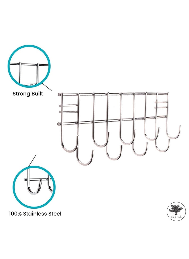 sulfar Mild Steel Laddle Hook Rail 9 Hooks Laddle Cradle for Kitchen Multi Level Hook Rail (Silver) Pack of 1  - Image 2