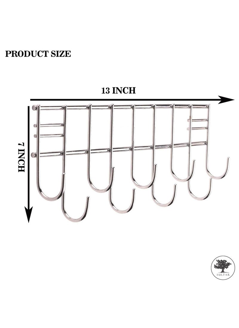 sulfar Mild Steel Laddle Hook Rail 9 Hooks Laddle Cradle for Kitchen Multi Level Hook Rail (Silver) Pack of 1  - Image 3