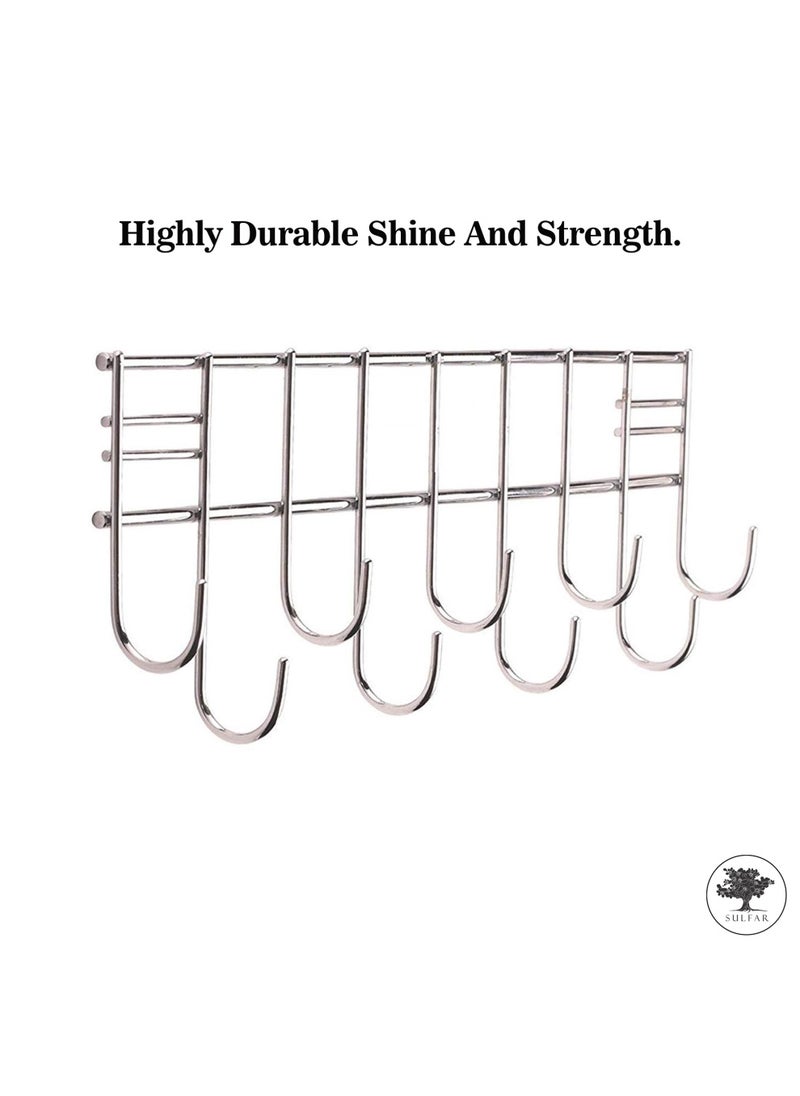 sulfar Mild Steel Laddle Hook Rail 9 Hooks Laddle Cradle for Kitchen Multi Level Hook Rail (Silver) Pack of 1  - Image 5