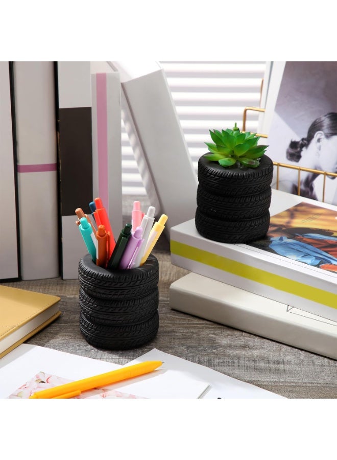 قطعتان من حوامل الأقلام على شكل إطار سيارة، يمكن استخدامها كحامل نباتات صغيرة، هدية مثالية للرجال أو الميكانيكيين، ديكور للمكتب، المنزل أو المدرسة، مناسبة لعيد الميلاد، فكرة مبتكرة ومضحكة، كما يمكن استخدامها لزراعة الصبار أو النباتات العصارية - Image 1