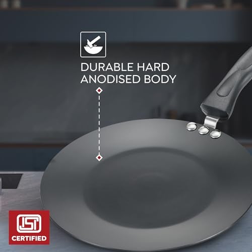 Judge by Prestige 25cm Hard Anodised Vista Concave Tawa |Gas and Induction Compatible|Metal Spoon Friendly - Image 3