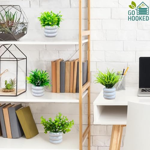 Go Hooked Artificial Mini Plant (4 Pack) | Small Faux Plants Home & Office Decor, Living Room, Bedroom, Tabletop & Shelves | Small Potted Plants | Stylish Round Pot - Image 5