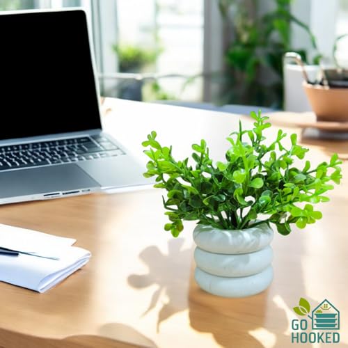 Go Hooked Artificial Mini Plant (4 Pack) | Small Faux Plants Home & Office Decor, Living Room, Bedroom, Tabletop & Shelves | Small Potted Plants | Stylish Round Pot - Image 2