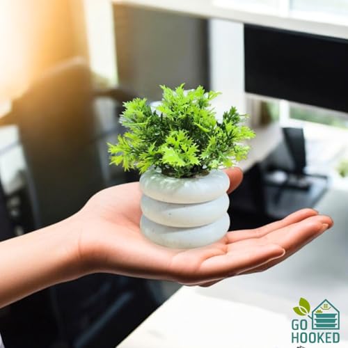 Go Hooked Artificial Mini Plant (4 Pack) | Small Faux Plants Home & Office Decor, Living Room, Bedroom, Tabletop & Shelves | Small Potted Plants | Stylish Round Pot - Image 3