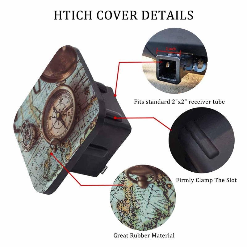 Beabes Trailer Hitch Covers Compass  Ancient World Map Compass Necklace Anti-Loss Hitch Cover Fits 2"" Hitch Receivers for Trucks  Tough Receiver Tube Hitch Cover Plug for Cars - Image 3