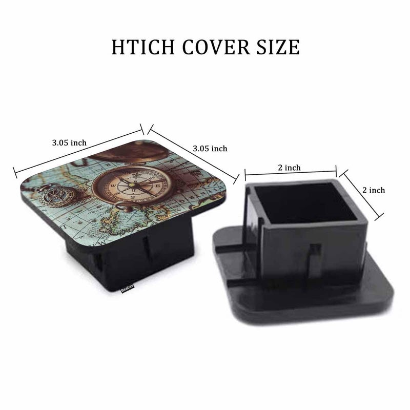 Beabes Trailer Hitch Covers Compass  Ancient World Map Compass Necklace Anti-Loss Hitch Cover Fits 2"" Hitch Receivers for Trucks  Tough Receiver Tube Hitch Cover Plug for Cars - Image 2