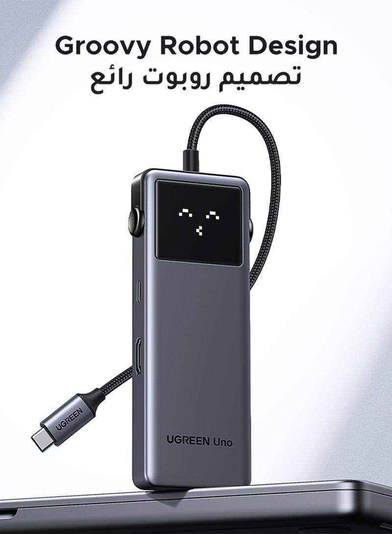 يو جرين محور USB C 6 في 1 من أونو، محطة إرساء لنقل البيانات بسرعة 10 جيجابت في الثانية، 100 واط PD، HDMI 4K@60Hz، تصميم مضحك مع شاشة LED رقمية لويندوز / ماك بوك برو / إير، سيرفيس، ميت بوك، XPS، ثينك باد، HP - Image 2