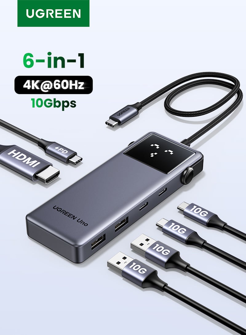 يو جرين محور USB C 6 في 1 من أونو، محطة إرساء لنقل البيانات بسرعة 10 جيجابت في الثانية، 100 واط PD، HDMI 4K@60Hz، تصميم مضحك مع شاشة LED رقمية لويندوز / ماك بوك برو / إير، سيرفيس، ميت بوك، XPS، ثينك باد، HP - Image 1
