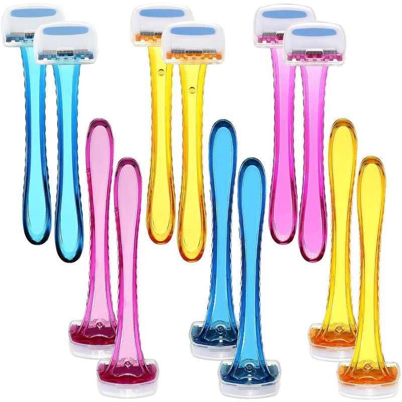 Honoson 12 Pcs Disposable Bikini Razors for Women Bikini Line Trimmer Shaver Small T Type Razor Durable Travel Accessories Pubic Hair Removal Beauty for Body Cosmetic ToolLight Pink Yellow Blue