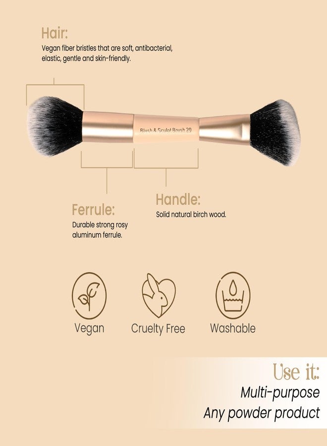 Milagro Beauty Blush & Sculpt Duo Powder Brush 20 | Ultra Soft Bristles | Cruelty-Free Makeup Brush for Blending, Contouring & Sculpting | Vegan, Reusable, Dual Ended Makeup Brush - Image 4