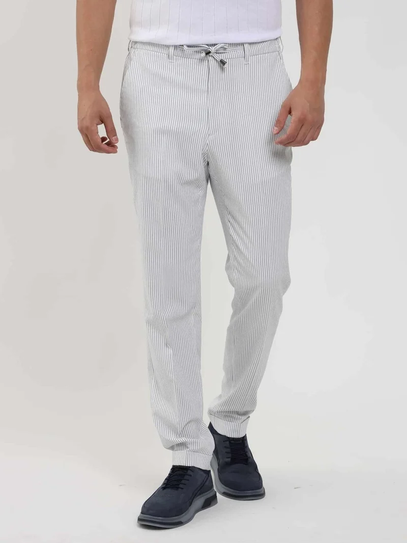 دوفي Navy Blue Men's Slim Fit Striped Trousers - 104530