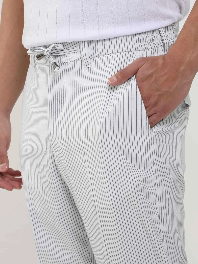 دوفي Navy Blue Men's Slim Fit Striped Trousers - 104530
